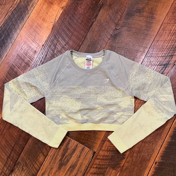 Gymshark Adapt Ombre Seamless Long Sleeve Crop Top – Yellow/Khaki – Size Large - Picture 3 of 9